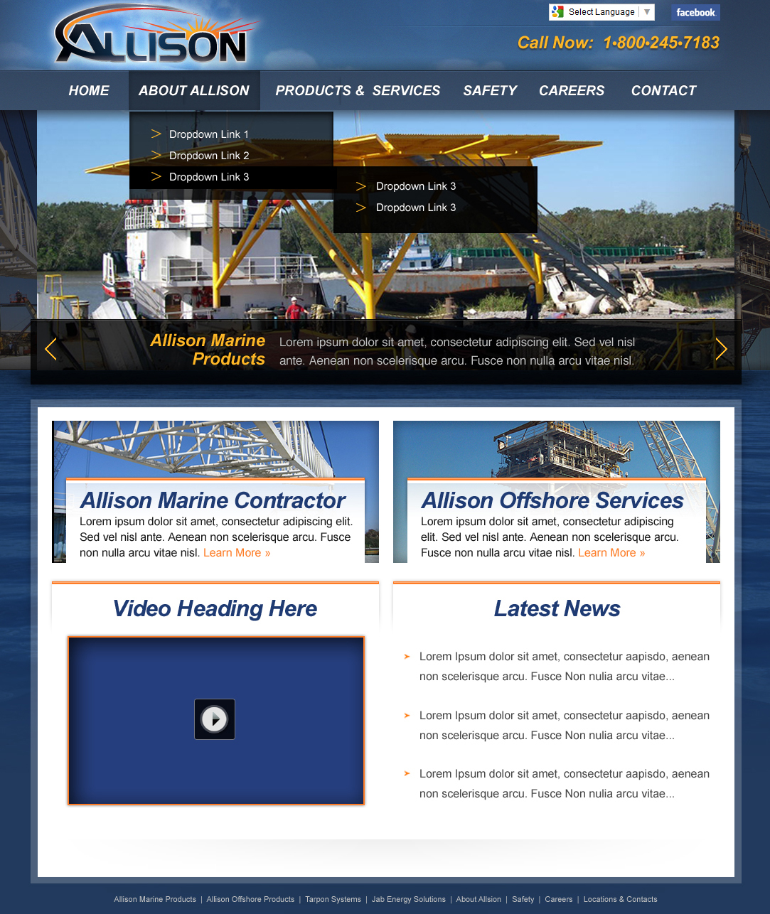 A maritime web design screenshot for a company in Lafayette LA