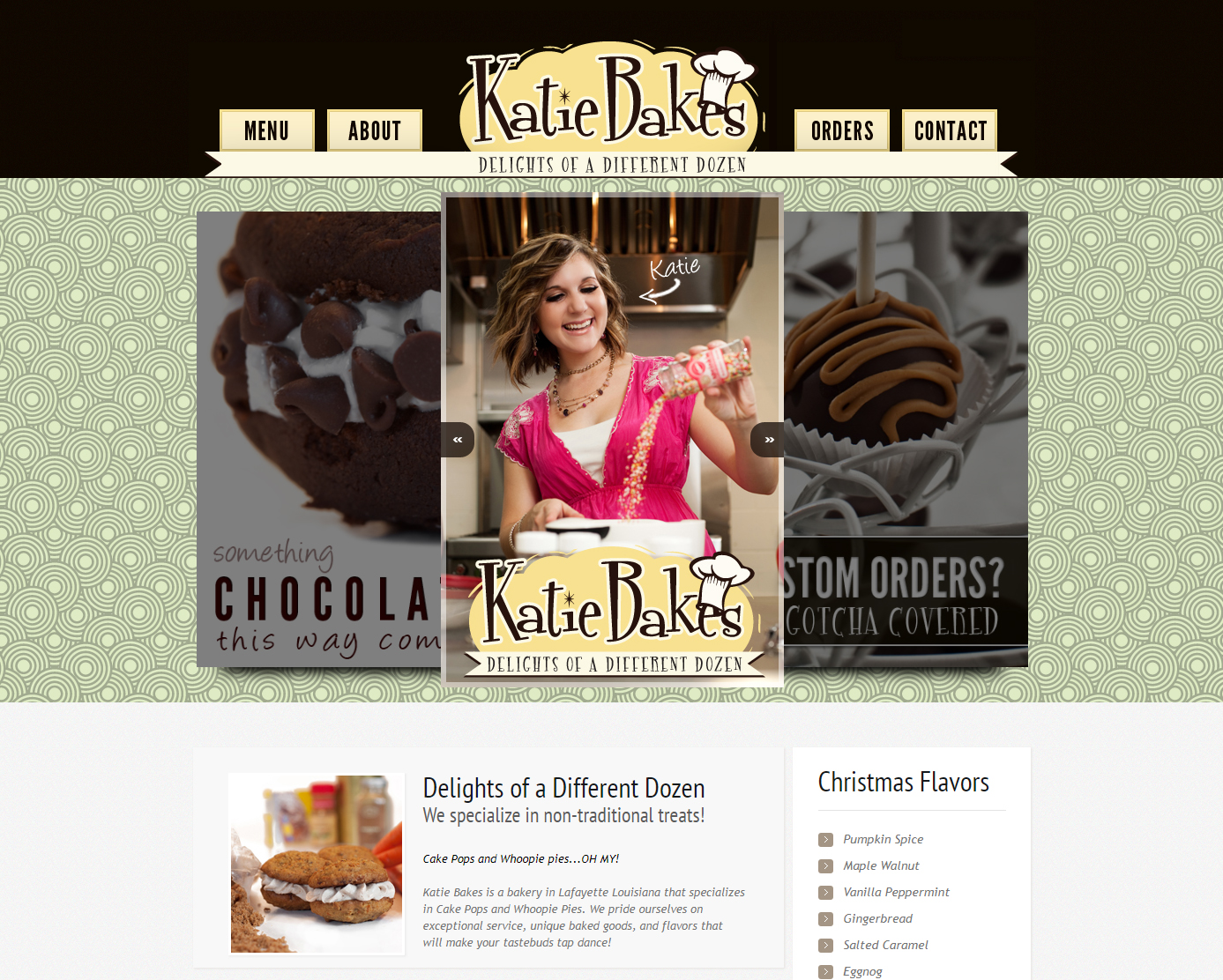 A bakery web design screenshot for a company in Lafayette LA