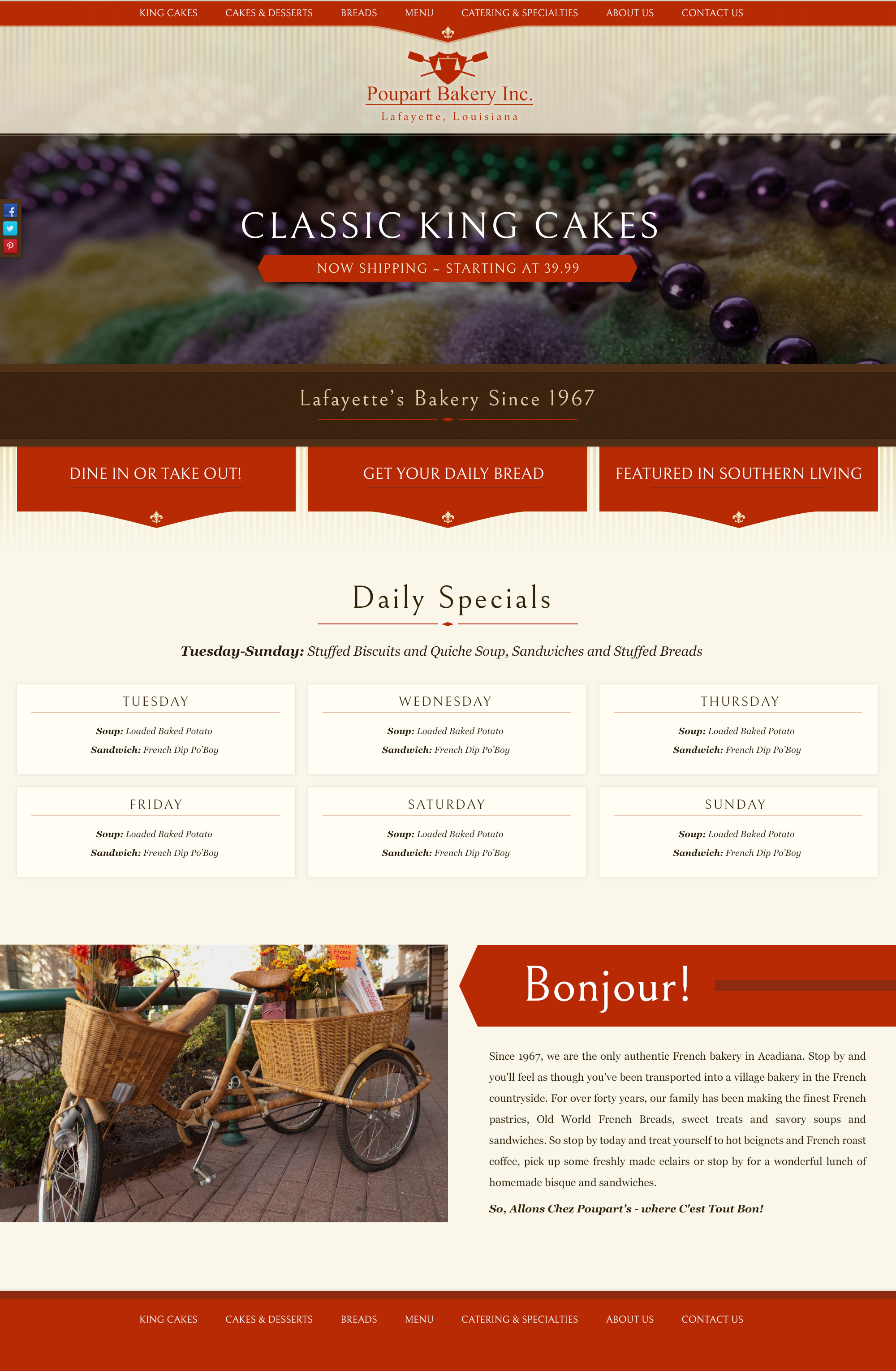 A french bakery web design screenshot for a company in Lafayette LA