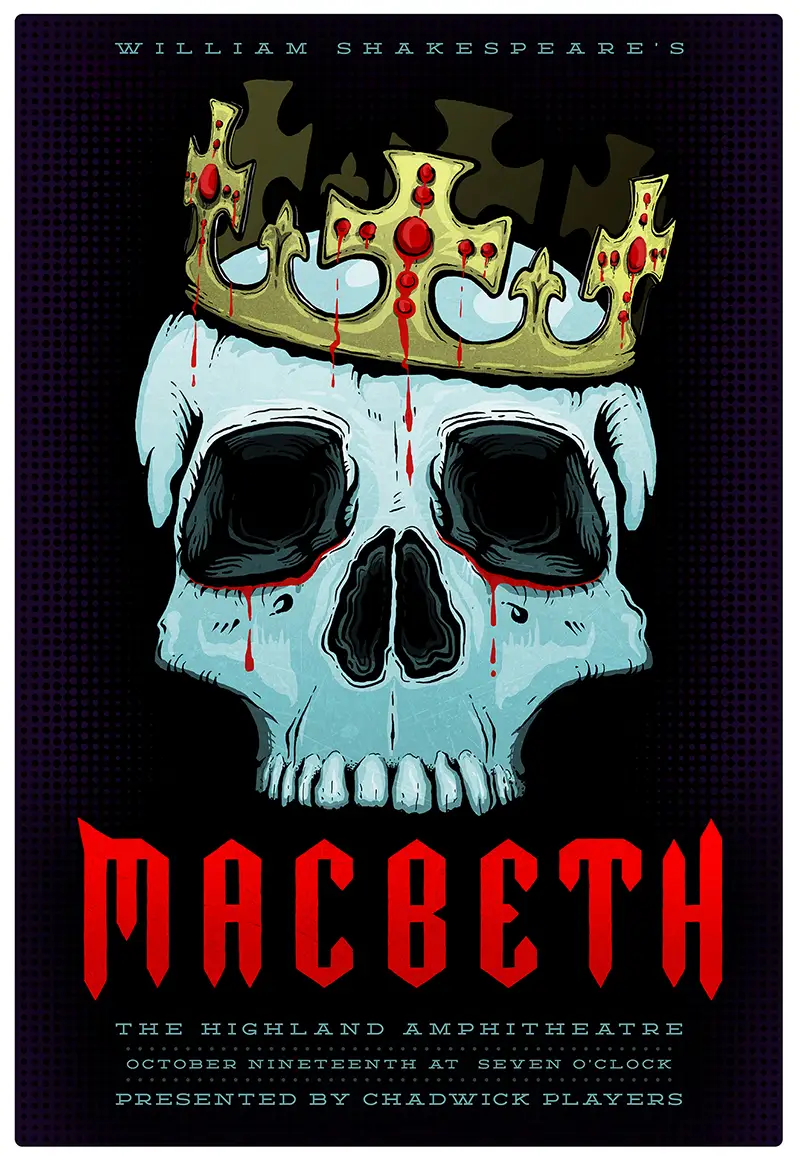 macbeth poster with skull graphic and crown