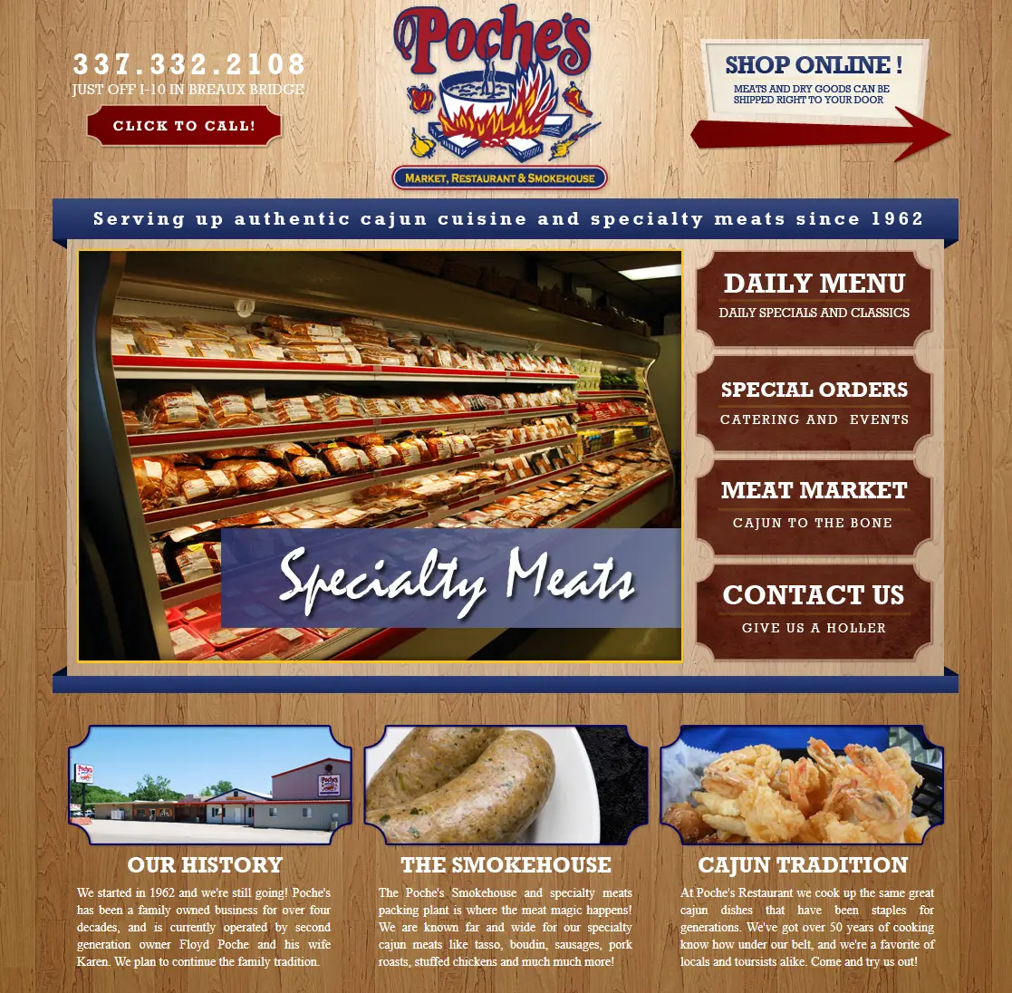 custom web design for a cajun restaurant