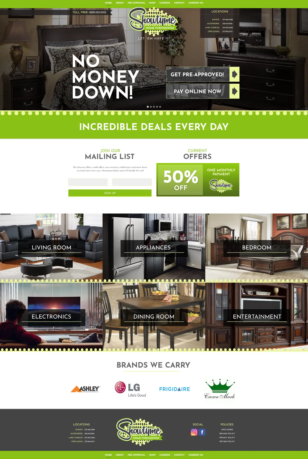 a custom web design for a furniture store